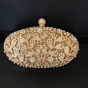 Golden Clutch/ Evening Purse/oval Shape/metal/rhinestones/brand New